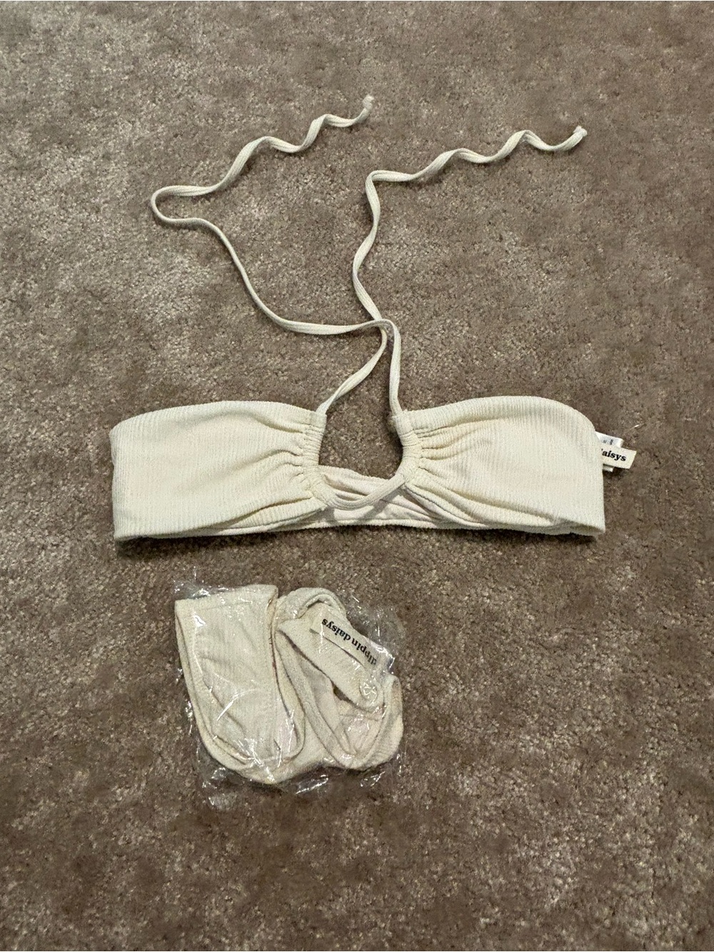 Dippin' Daisy's Cream Textured Bandeau Bikini Top with Straps cream bridal bride